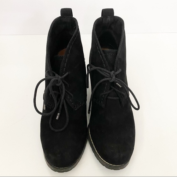 Black Wedge Lace Up SO Ankle Heeled Booties - Picture 6 of 7